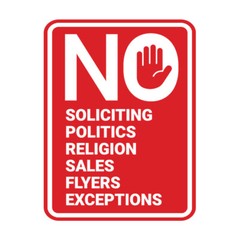 Portrait Round No Soliciting No Politics No Religion No Sales No Flyers