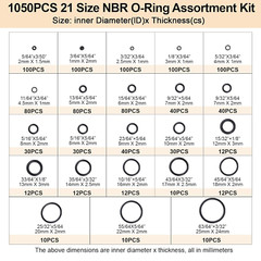 21 Size Rubber O Ring Set,1050 Pcs Black Small O Rings Assortment Kits,Assort…