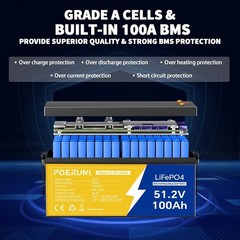 48V 100Ah LiFePO4 Lithium Battery 15000 Deep Cycle BMS for Solar RV Off-grid RV