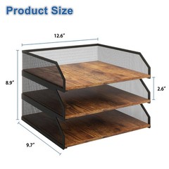 3-Tier Stackable Paper Tray, Metal Mesh Desktop Organizer, Paper Sorter, Lett…