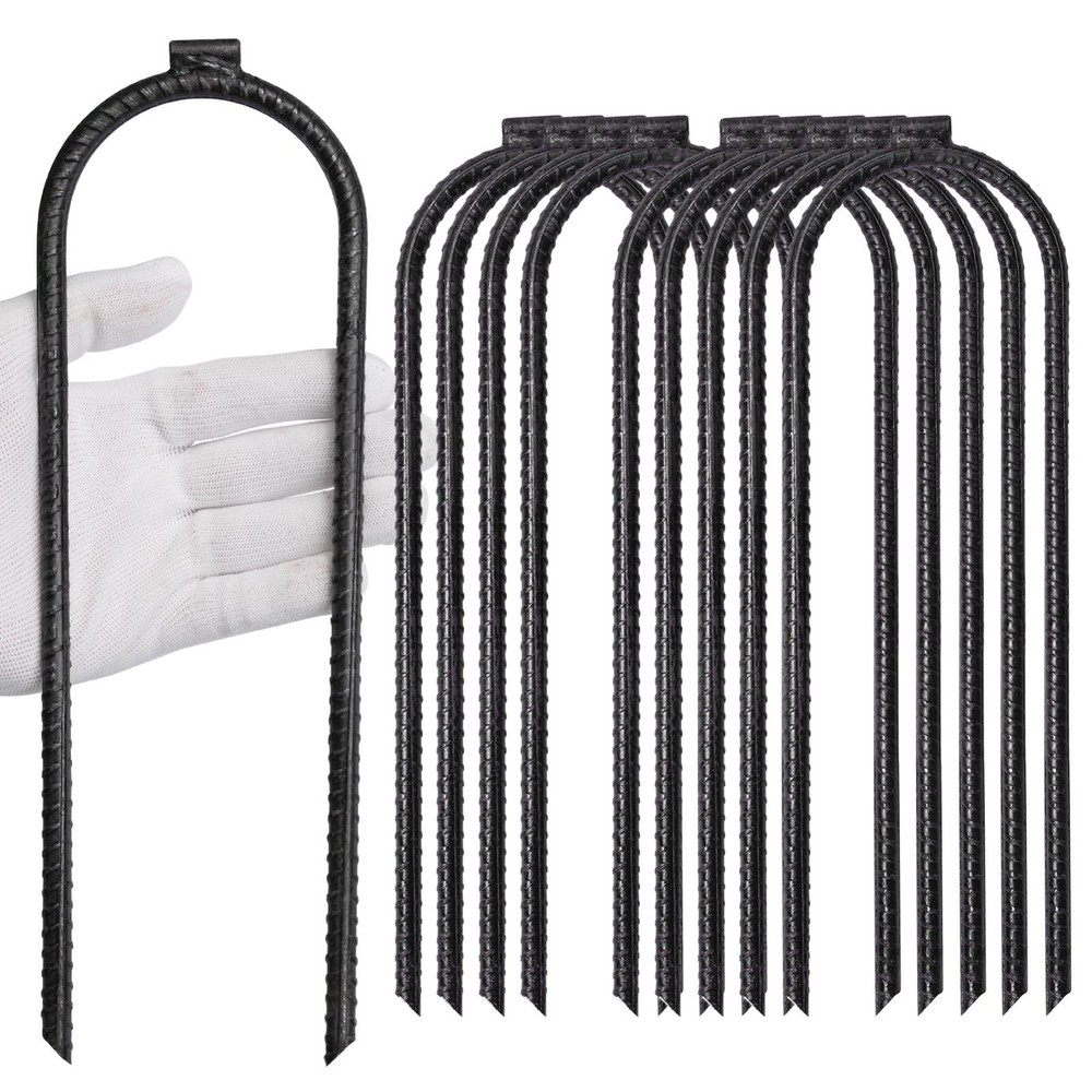 Heavy Duty U-Shaped Rebar Stakes 10″x3″ – Ground Anchor for Trampoline, Garden,