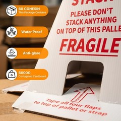 60-Pack Water-Resistant Do Not Stack Pallet Cones | Cardboard Shipping Alert Sig