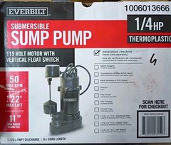 Everbilt HDSP25V 1/4 HP Aluminum Submersible Sump Pump Vertical Switch,, Used