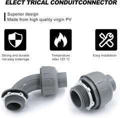1 Inch Liquid Tight Connector PVC Flexible Conduit Connector, 180 Degree and 90