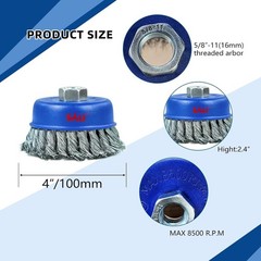 12 Pack Wire Cup Brush, 4 Inch Twisted Knotted Cup Brush for Grinders, with 5/8-