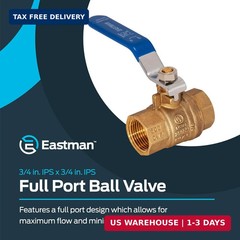 Eastman 3/4 Inch IPS Heavy Duty Full Port Ball Valve, Brass Plumbing Fitting, 20