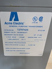 Acme Electric T279742S Distribution Transformer 120/208/240/277V 2 KVA Dry Type
