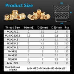 320+8Pcs Premium Brass Threaded Inserts，M2 M2.5 M3 M4 M5 Thread Metric Knurled