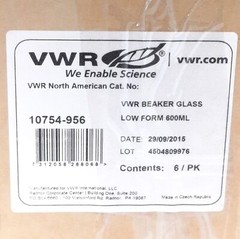 Lot of 6 VWR 10754-956 Low Form Glass Beakers, 20oz/600ml, 50-500ml Graduation