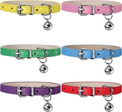 Weewooday 6 Pieces Leather Cat Collar with Bell Cute Pet Bright Color
