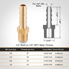 1/4″ Barb to 1/8 NPT Male Brass Hose Fitting Repair Kit with Clamps 15 Pack