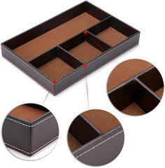 4 Slots Desk Drawer Organizer, PU Leather Drawer Storage Organizer Divider for O