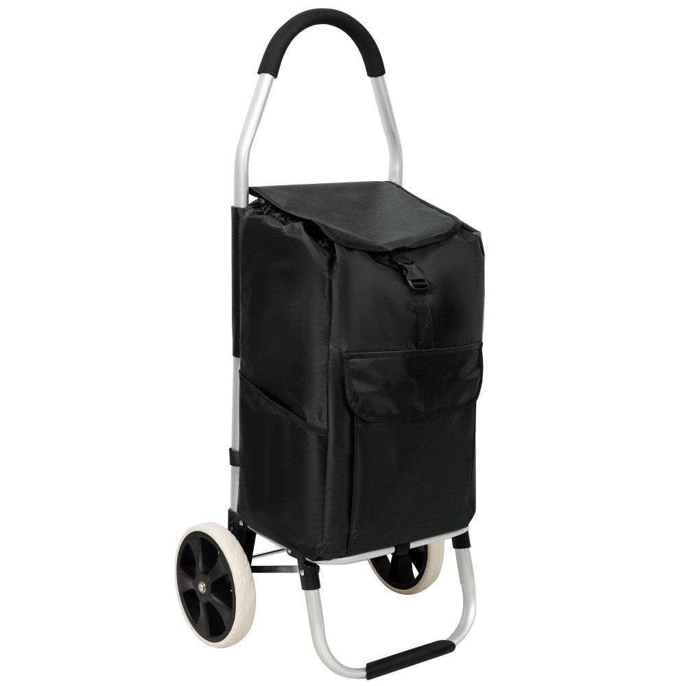 Foldable Black Shopping Trolley with WheelsWaterproof Removable Oxford Cloth Bag