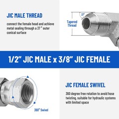 5Pack 90 Degree Elbow Hydraulic Adapter Fittings:1/2″ JIC Male x 3/8″ JIC Female