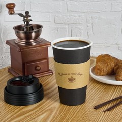 LITOPAK 100-Pack 16oz Black Disposable Coffee Cups w/Lids, Sleeves, Sticks