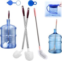 Bottle Brush, 3 Pack Long Handled Bucket Brushes with 2 Water Jug Caps, White