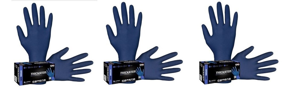 SAS Safety 6604 Thickster X-Large Textured Exam Grade Latex Gloves, Blue(3 Pack)