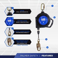 Palmer Safety SRD 30 FT. Self Retracting Lifeline I SRL Device Swivel Top…