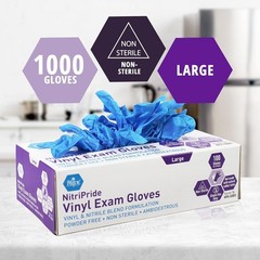 Blue Nitrile/Vinyl Blend Exam Gloves – Powder-Free, Latex-Free, Large (1000 P…