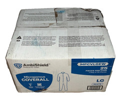 AmbiShield Microporous Coverall Zip Front Elastic Wrist Large White Case of 25
