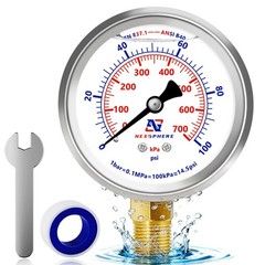 0-100 PSI Liquid Filled Pressure Gauge, 1/4″ NPT Lower Mount, 2.5″ Dial, 304 …