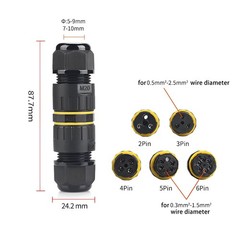 4 Pin Waterproof Electrical Wire Connector IP68, 5-12mm, 24A 450V, 2 Way, 4 Pack