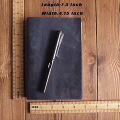 A6 Refillable Notebook,Blue Genuine Leather 5x7In 6 Ring Binder Journal for Men