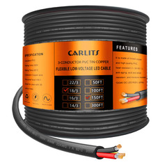 18 Gauge 3 Conductor Electrical Wire,150Ft 18 AWG Stranded Low Voltage 18/3 Cabl