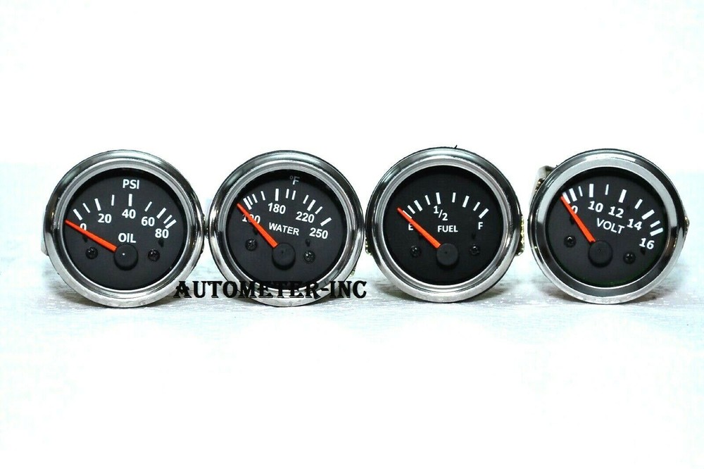 2″ /52mm Electrical Oil Pressure -Temperature – Volt- Fuel Gauge -Black Chrome
