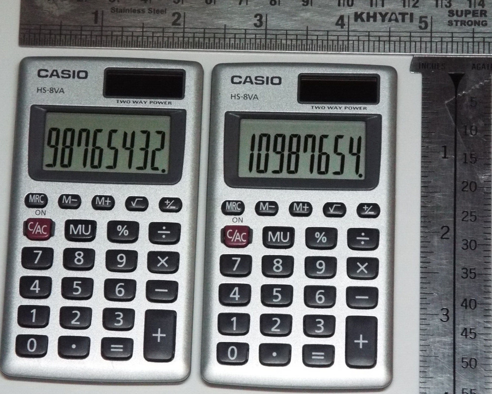 2 x Casio HS-8VA Handheld Solar/battery Powered pocket Calculator 8-Digit LCD