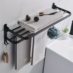 Space-Saving Wall-Mounted Bathroom Shelf with Towel Bar