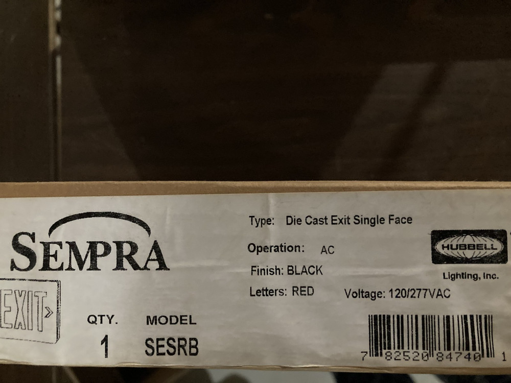Dual Lite SESRB Hubbell Sempra Die Cast Exit Sign, Single Face, Red Letter Black