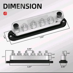600A Power Distribution Block 12V Bus Bar Terminal Block 6 x 3/8″ Terminal Studs