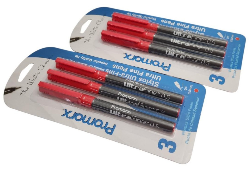 2 PACKS 6 PENS Promarx® ULTRA FINE PENS PRECISE AND VIVID LINES RED INK 0.5mm