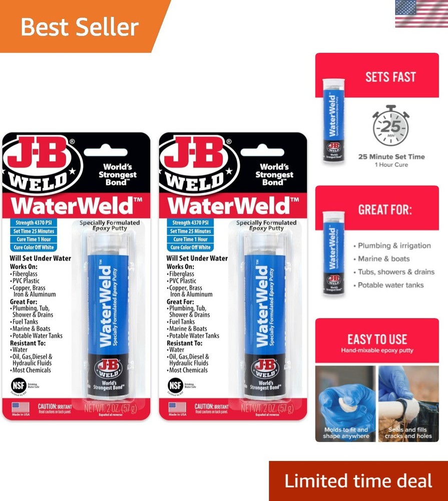 WaterWeld, 1 Hour Cure, Epoxy Putty Stick – 2 Pack, Off-White