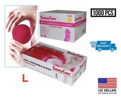 1000 10 x100 pcs Vinyl Gloves Powder Free SunnyCare Size LARGE Fast Ship