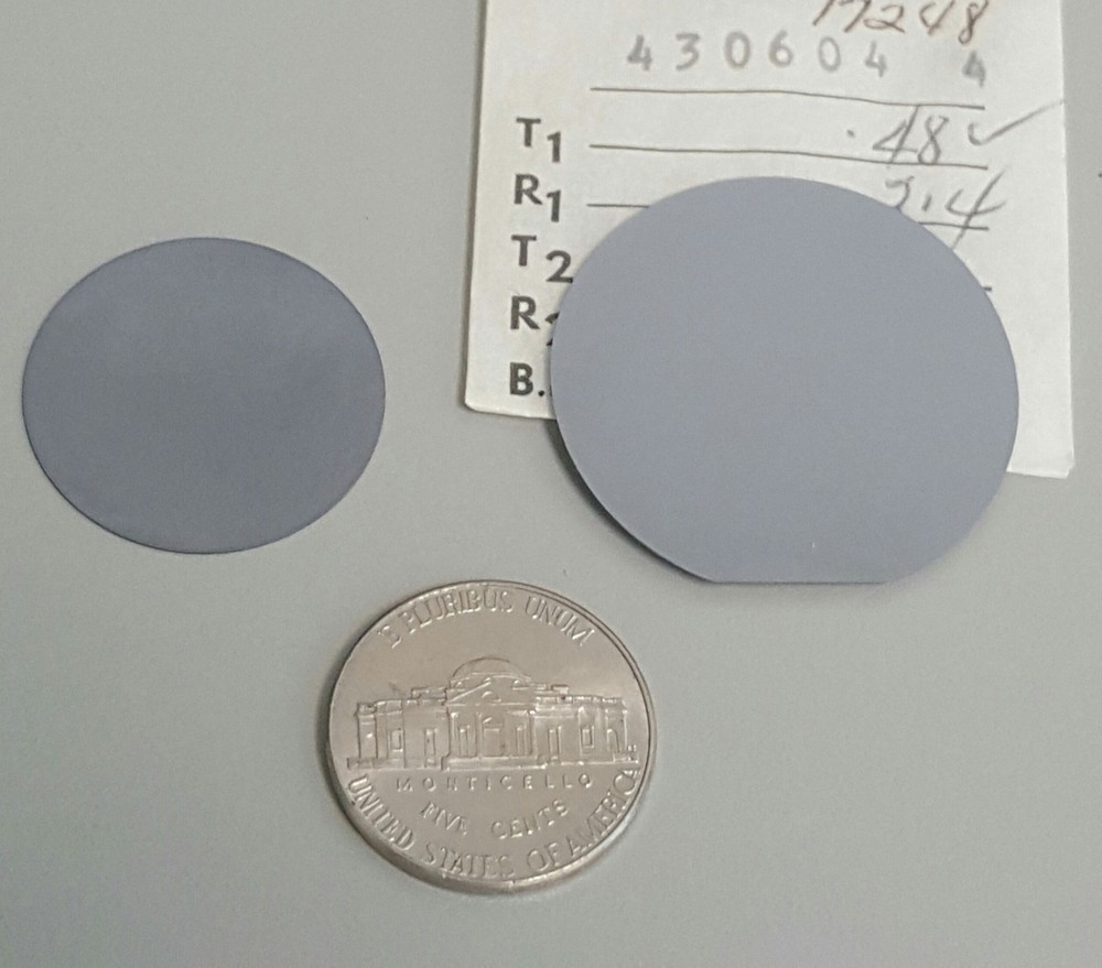 Two Historic Silicon Wafers 1950s – early 1960s : 0.95 inch and 1.25 inch