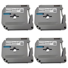 4pk Black on White M-Series Label Tape refills 12mm (1/2″) for brother P-Touch