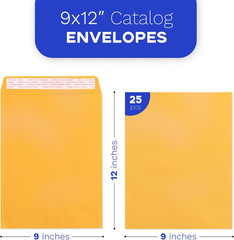 25 Pack 9X12 Manilla Envelopes Self Seal, 100 GSM Brown Kraft Large Envelopes fo