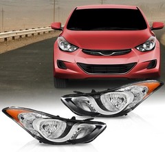 Pair Headlamps Hyundai Elantra Sedan 2011-2013 Clear Lens Chrome Amber HY2503161