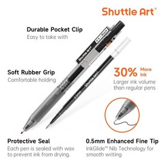 Bolígrafos de gel negros retráctiles Ink Glide Series de punta fina de 0,5 mm