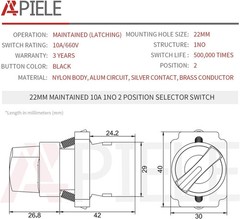 2 Pack 22mm Selector Switch 2 Position Maintained 1NO Panel Control Switch