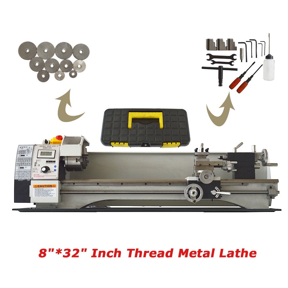 WM210V 8″*32″ Precision Metal Bench Lathe Inch Thread Metalworking Bench Lathe