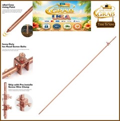 Copper Ground Rod 3/8 Inch 4 Foot Steel Core with Wire Clamp for Electric Fence