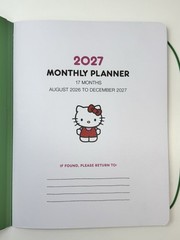 2026 – 2027 Sanrio HELLO KITTY 17 Months Monthly Planner Pink Green Size MEDIUM
