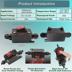 12V Inline Cord Switch IP67 Waterproof, Outdoor ON/Off Toggle DC…