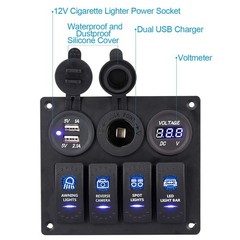 4 Gang Boat Switch Panel, Marine-Grade Waterproof Aluminum Switch Panel with …