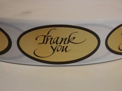 THANK YOU 1×2 oval Sticker Label matte gold foil bkgd 250/rl