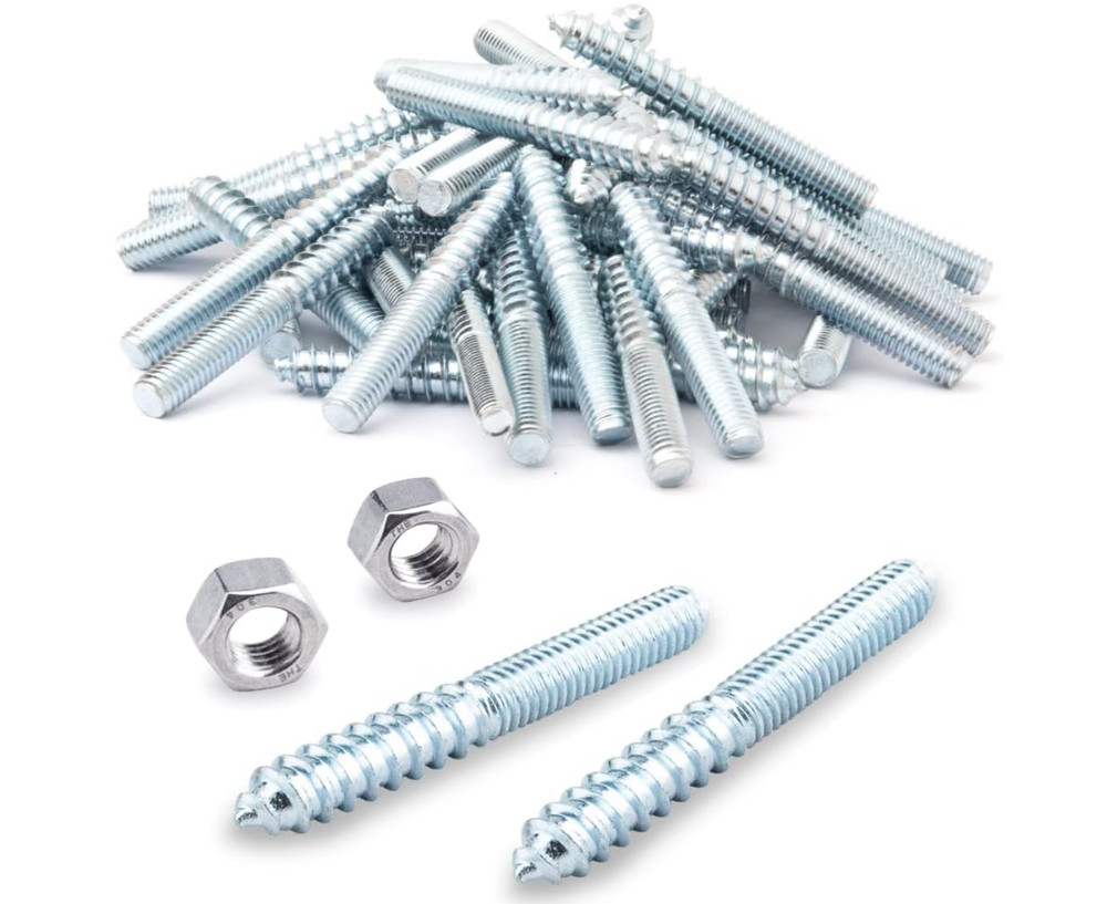 POWERTEC QHB1003 3/8″-16 x 3″ Hanger Bolts With 2 Hex Nuts – Pack of 50