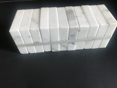 22 Count – 3X3x1 Marble Bases Trophy Bases Countersunk Holes White w/ Gray Veins